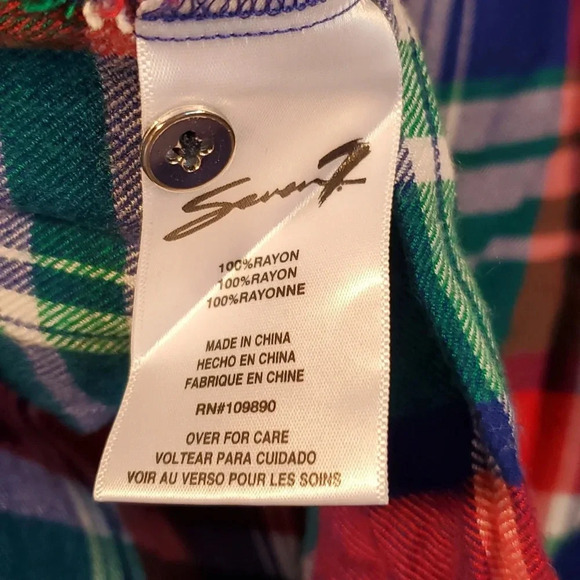 Seven 7 Plaid Flannel Button Down Hi-Low Shirt Size Large - Picture 11 of 11